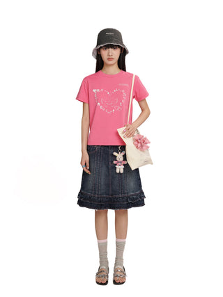 [MOROMORO] lace denim skirt