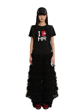 [MOROMORO] lace cake skirt
