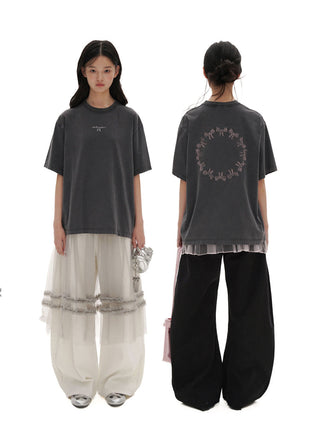 [MOROMORO] bow embroidered tee