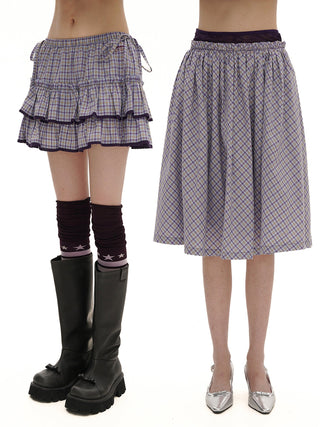 [MOROMORO] plaid cake skirt
