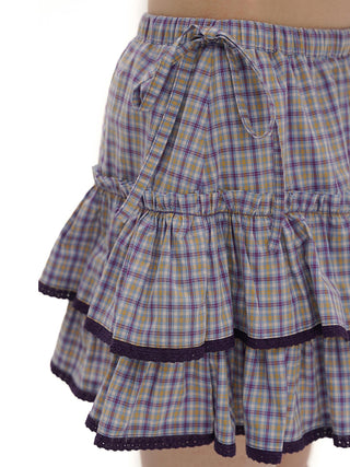 [MOROMORO] plaid cake skirt