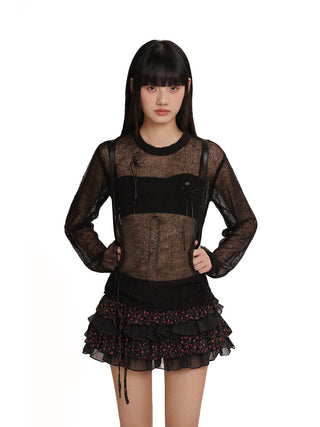 [MOROMORO] bow tassel blouse