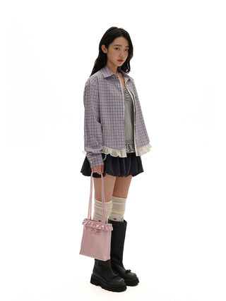 [MOROMORO] plaid lace shirt