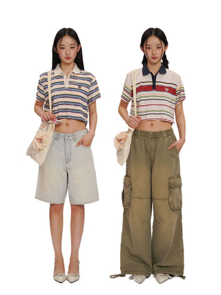 [MOROMORO] rainbow cropped tee