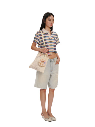 [MOROMORO] rainbow cropped tee
