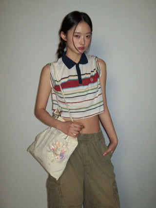 [MOROMORO] rainbow cropped tee