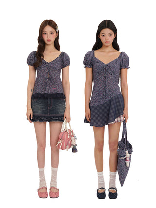 [MOROMORO] floral mesh top