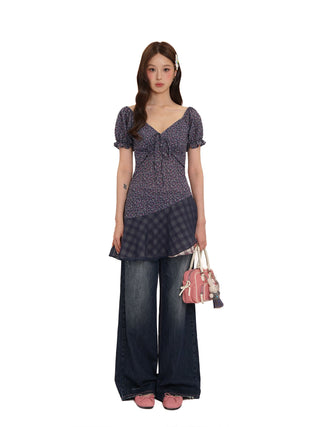 [MOROMORO] floral mesh top