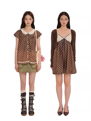 [MOROMORO] plaid suspender skirt