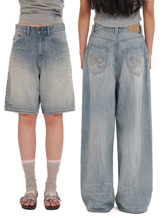 [MOROMORO] rhinestone denim pants