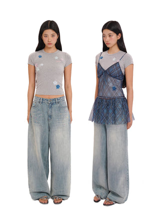 [MOROMORO] rhinestone denim pants