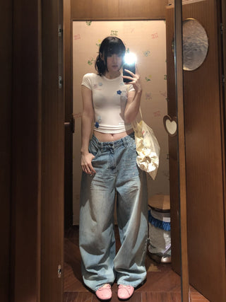 [MOROMORO] rhinestone denim pants