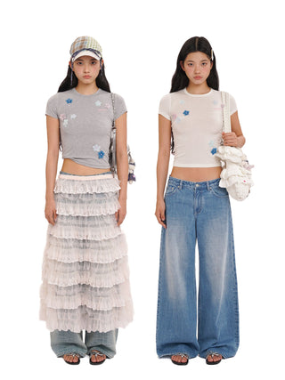 [MOROMORO] beaded floral top