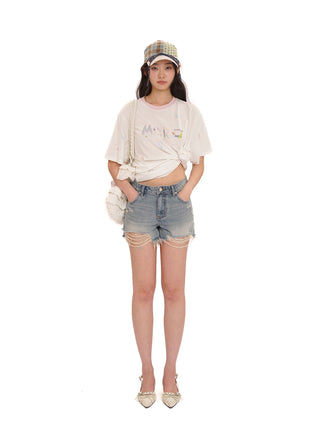 [MOROMORO] denim short shorts