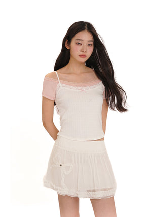 [MOROMORO] lace cute tee