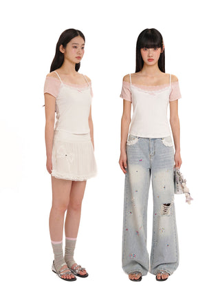 [MOROMORO] lace cute tee