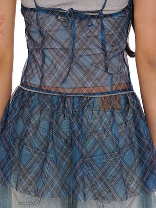 [MOROMORO] plaid suspender skirt