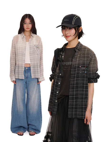 [MOROMORO] plaid loose shirt