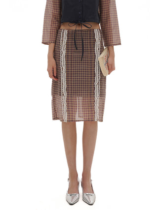 [MOROMORO] plaid slit skirt