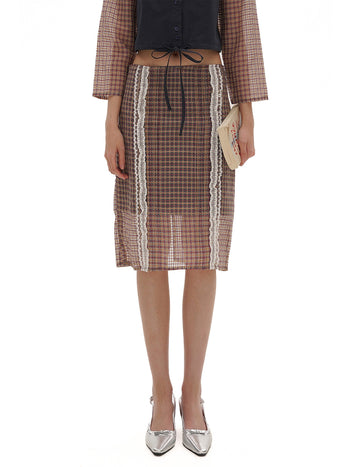 [MOROMORO] plaid slit skirt