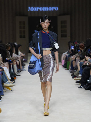 [MOROMORO] plaid slit skirt