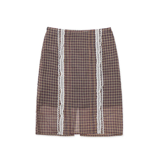 [MOROMORO] plaid slit skirt