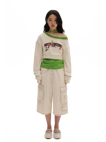 [MOROMORO] cotton off-shoulder sweater