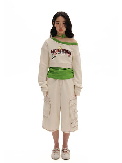 [MOROMORO] cotton off-shoulder sweater