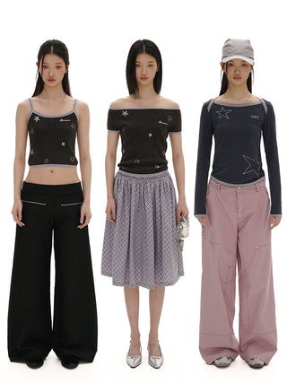[MOROMORO] rhinestone striped top