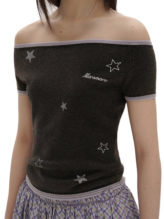 [MOROMORO] rhinestone striped top