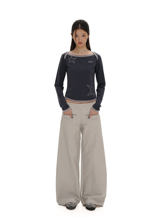 [MOROMORO] rhinestone striped top