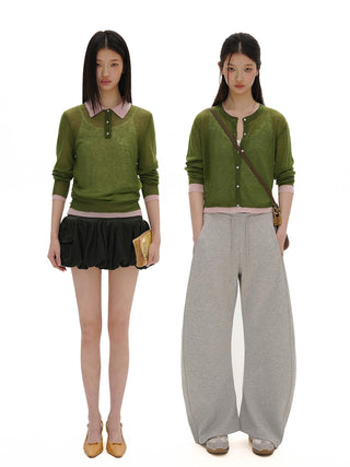 [MOROMORO] contrast knit cardigan