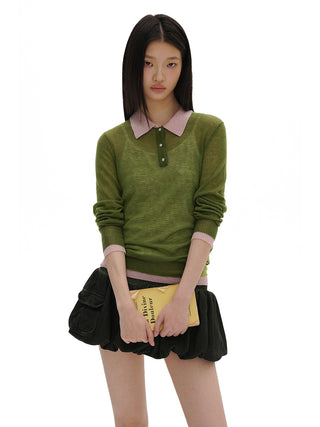 [MOROMORO] contrast knit cardigan