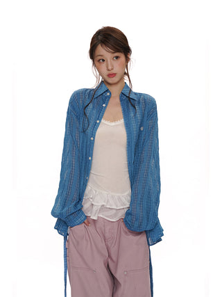 [MOROMORO] plaid mesh shirt