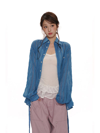 [MOROMORO] plaid mesh shirt
