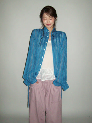 [MOROMORO] plaid mesh shirt