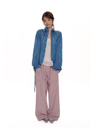 [MOROMORO] plaid mesh shirt