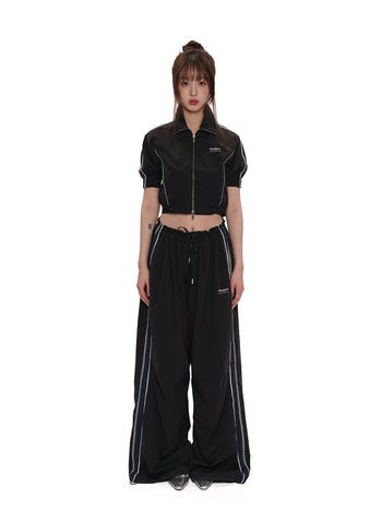 [MOROMORO] patchwork sports suit