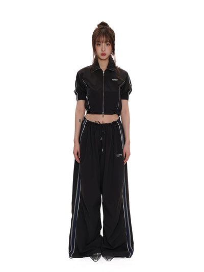 [MOROMORO] patchwork sports suit