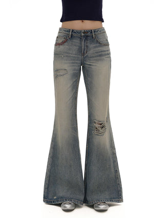 [MOROMORO] flared denim trousers