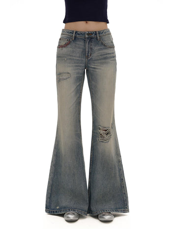 [MOROMORO] flared denim trousers