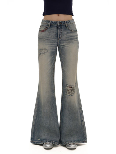 [MOROMORO] flared denim trousers