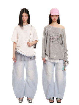 [MOROMORO] blue wide trousers