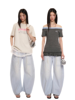 [MOROMORO] blue wide trousers