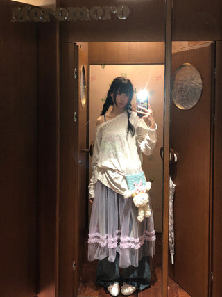[MOROMORO] transparent mesh skirt