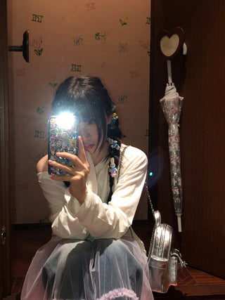 [MOROMORO] transparent mesh skirt
