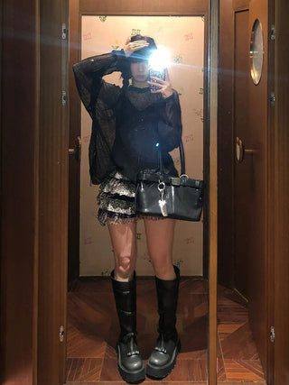 [MOROMORO] leopard lace shorts