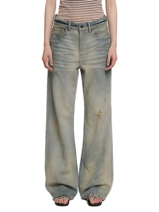 [MOROMORO] pleated denim pants