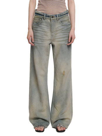 [MOROMORO] pleated denim pants