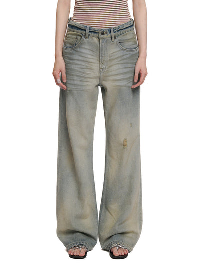 [MOROMORO] pleated denim pants
